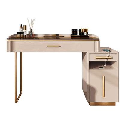 Glass  Make-up 15.74" Wide White Vanity Makeup Vanity Desk Table with 3 Drawers