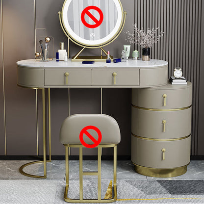 Stone Top Vanity Makeup Table with 5 Storage Drawers for Bedroom Makeup Vanity Khaki Clearhalo 'Bedroom Furniture' 'furn' 'furn_makeup_vanities' 'Furniture' 'Makeup Vanities' 'makeup_vanities' 6489750