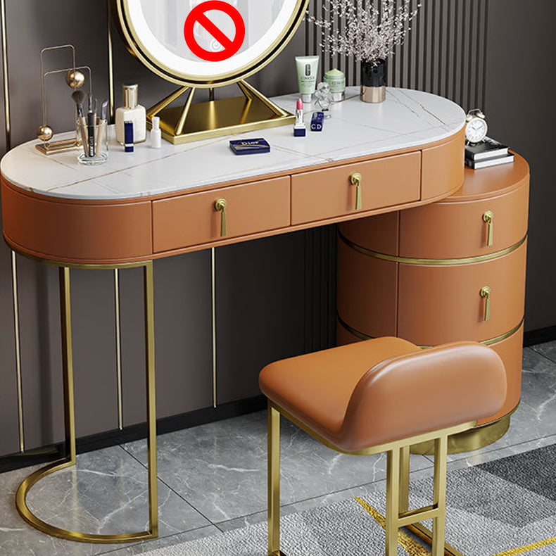 Stone Top Vanity Makeup Table with 5 Storage Drawers for Bedroom Makeup Vanity & Stools Orange Clearhalo 'Bedroom Furniture' 'furn' 'furn_makeup_vanities' 'Furniture' 'Makeup Vanities' 'makeup_vanities' 6489753