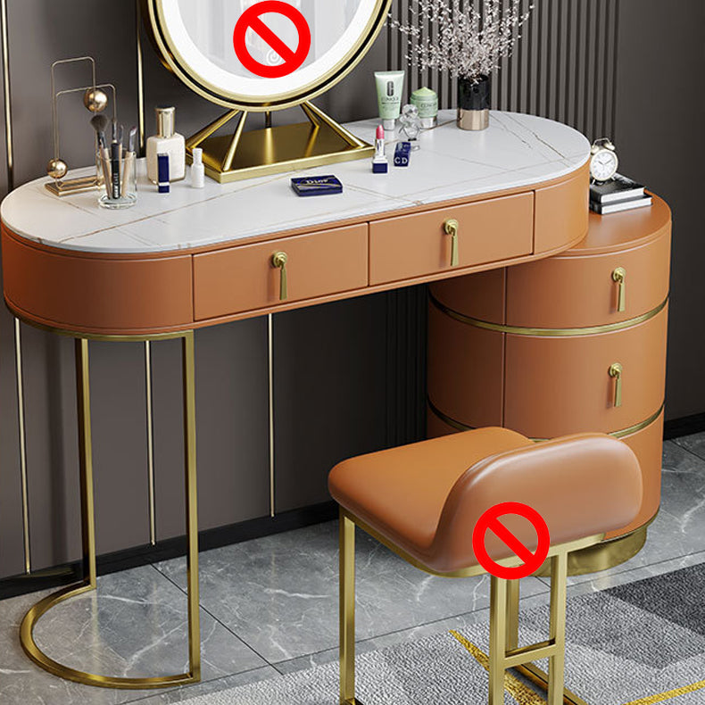 Stone Top Vanity Makeup Table with 5 Storage Drawers for Bedroom Makeup Vanity Orange Clearhalo 'Bedroom Furniture' 'furn' 'furn_makeup_vanities' 'Furniture' 'Makeup Vanities' 'makeup_vanities' 6489755