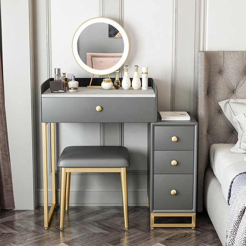 Glam Slate Top Vanity Table with 4 Drawer Dressing Table in Grey Clearhalo 'Bedroom Furniture' 'furn' 'furn_makeup_vanities' 'Furniture' 'Makeup Vanities' 'makeup_vanities' 6489769
