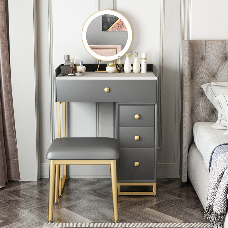 Glam Slate Top Vanity Table with 4 Drawer Dressing Table in Grey Clearhalo 'Bedroom Furniture' 'furn' 'furn_makeup_vanities' 'Furniture' 'Makeup Vanities' 'makeup_vanities' 6489771