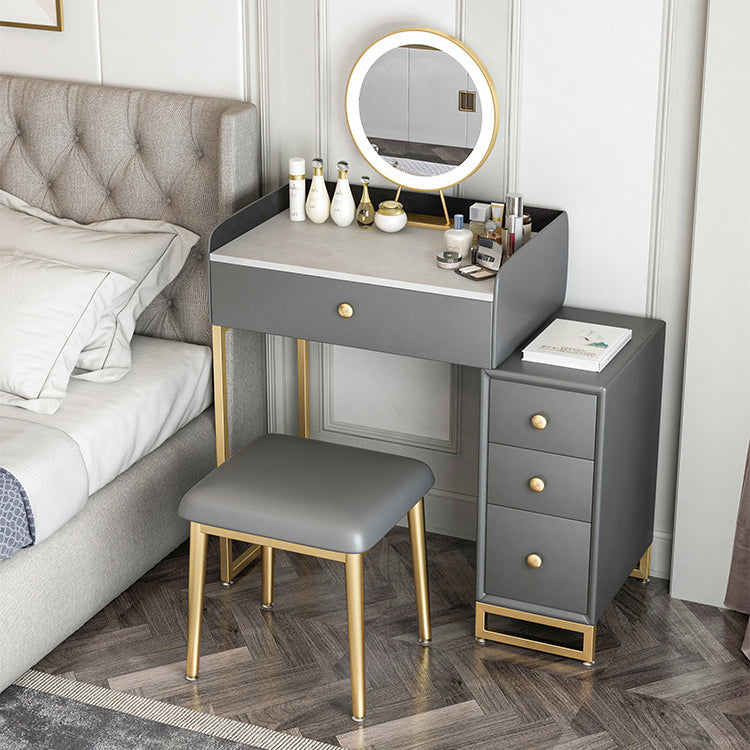 Glam Slate Top Vanity Table with 4 Drawer Dressing Table in Grey Clearhalo 'Bedroom Furniture' 'furn' 'furn_makeup_vanities' 'Furniture' 'Makeup Vanities' 'makeup_vanities' 6489772