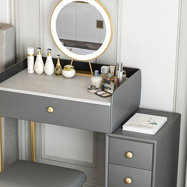 Glam Slate Top Vanity Table with 4 Drawer Dressing Table in Grey Clearhalo 'Bedroom Furniture' 'furn' 'furn_makeup_vanities' 'Furniture' 'Makeup Vanities' 'makeup_vanities' 6489776