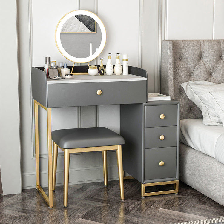 Glam Slate Top Vanity Table with 4 Drawer Dressing Table in Grey Clearhalo 'Bedroom Furniture' 'furn' 'furn_makeup_vanities' 'Furniture' 'Makeup Vanities' 'makeup_vanities' 6489778