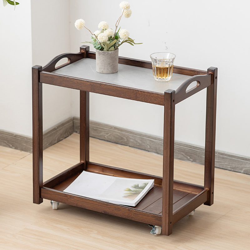 Contemporary Solid Wood with Shelf Rectangular Double Tier Side Table Nut-Brown Stone 1 Clearhalo 'Coffee & Accent Tables' 'End & Side Tables' 'end_side_tables' 'furn' 'furn_end_side_tables' 'Furniture' 'Living Room Furniture' 6489940