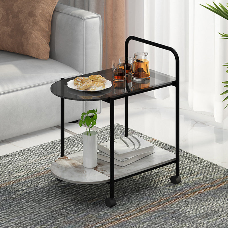 Modern Glass Top Side Table 27.55-inch 4 Legs End Table with Casters