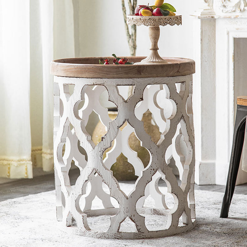 Rustic Drum Side Table Solid Wood Sofa Side Accent Table in Distressed White 20"L x 20"W x 22"H 1 Clearhalo 'Coffee & Accent Tables' 'End & Side Tables' 'end_side_tables' 'furn' 'furn_end_side_tables' 'Furniture' 'Living Room Furniture' 6490080