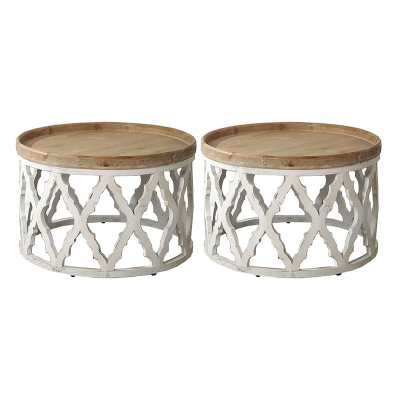 Rustic Drum Side Table Solid Wood Sofa Side Accent Table in Distressed White 31.5"L x 31.5"W x 16"H 2 Clearhalo 'Coffee & Accent Tables' 'End & Side Tables' 'end_side_tables' 'furn' 'furn_end_side_tables' 'Furniture' 'Living Room Furniture' 6490085