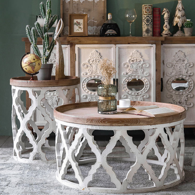 Rustic Drum Side Table Solid Wood Sofa Side Accent Table in Distressed White Clearhalo 'Coffee & Accent Tables' 'End & Side Tables' 'end_side_tables' 'furn' 'furn_end_side_tables' 'Furniture' 'Living Room Furniture' 6490086