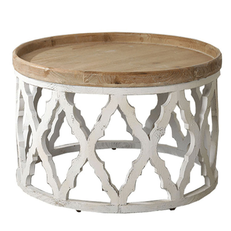 Rustic Drum Side Table Solid Wood Sofa Side Accent Table in Distressed White Clearhalo 'Coffee & Accent Tables' 'End & Side Tables' 'end_side_tables' 'furn' 'furn_end_side_tables' 'Furniture' 'Living Room Furniture' 6490088