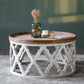 Rustic Drum Side Table Solid Wood Sofa Side Accent Table in Distressed White Clearhalo 'Coffee & Accent Tables' 'End & Side Tables' 'end_side_tables' 'furn' 'furn_end_side_tables' 'Furniture' 'Living Room Furniture' 6490093