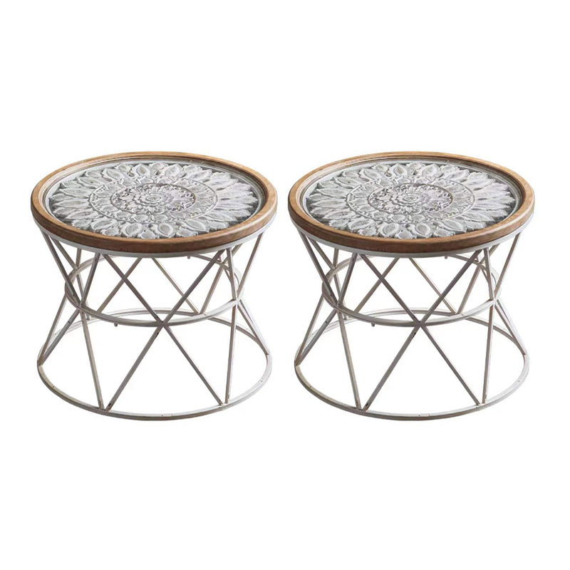 Tavolo laterale superiore del vassoio rotondo in legno rustico e snack di estremità laterale in metallo