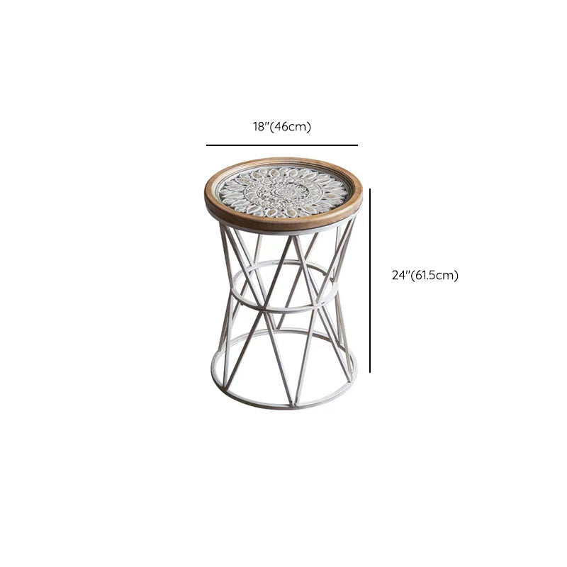 Tavolo laterale superiore del vassoio rotondo in legno rustico e snack di estremità laterale in metallo