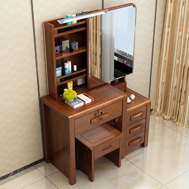 Traditional Solid Wood Make-up Vanity with Mirror and Stool,6 Drawers Clearhalo 'Bedroom Furniture' 'furn' 'furn_makeup_vanities' 'Furniture' 'Makeup Vanities' 'makeup_vanities' 6490135