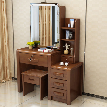 Traditional Solid Wood Make-up Vanity with Mirror and Stool,6 Drawers Makeup Vanity & Mirror & Stools Walnut Right Clearhalo 'Bedroom Furniture' 'furn' 'furn_makeup_vanities' 'Furniture' 'Makeup Vanities' 'makeup_vanities' 6490137