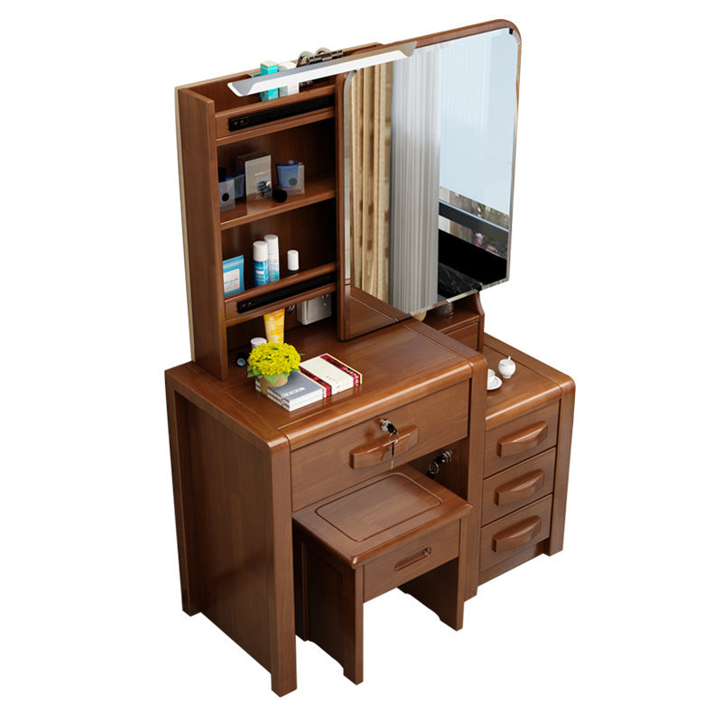 Traditional Solid Wood Make-up Vanity with Mirror and Stool,6 Drawers Clearhalo 'Bedroom Furniture' 'furn' 'furn_makeup_vanities' 'Furniture' 'Makeup Vanities' 'makeup_vanities' 6490139