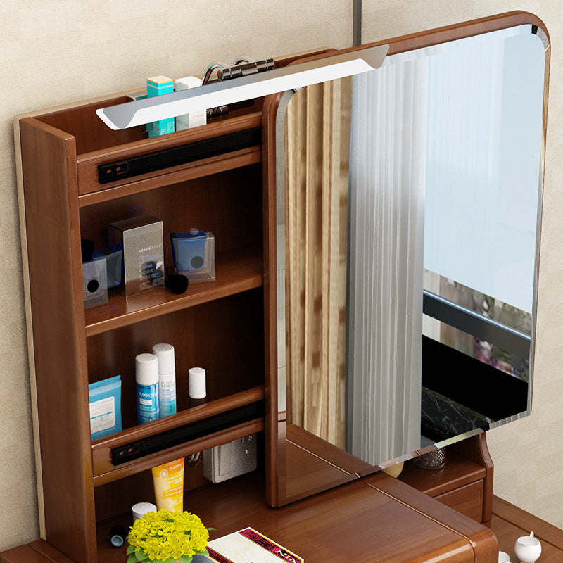 Traditional Solid Wood Make-up Vanity with Mirror and Stool,6 Drawers Clearhalo 'Bedroom Furniture' 'furn' 'furn_makeup_vanities' 'Furniture' 'Makeup Vanities' 'makeup_vanities' 6490140