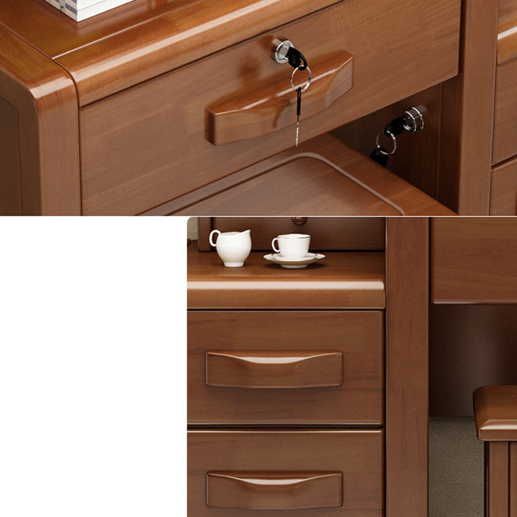 Traditional Solid Wood Make-up Vanity with Mirror and Stool,6 Drawers Clearhalo 'Bedroom Furniture' 'furn' 'furn_makeup_vanities' 'Furniture' 'Makeup Vanities' 'makeup_vanities' 6490141