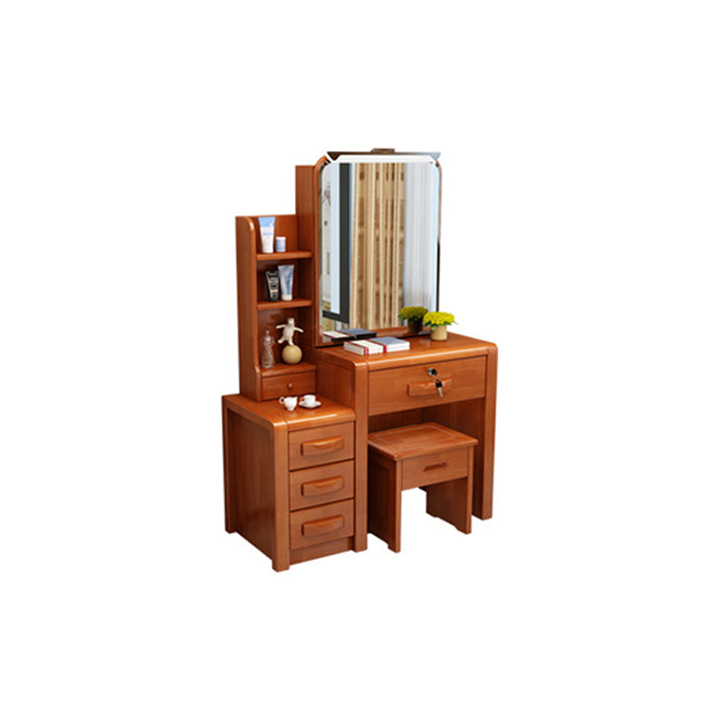 Traditional Solid Wood Make-up Vanity with Mirror and Stool,6 Drawers Clearhalo 'Bedroom Furniture' 'furn' 'furn_makeup_vanities' 'Furniture' 'Makeup Vanities' 'makeup_vanities' 6490146