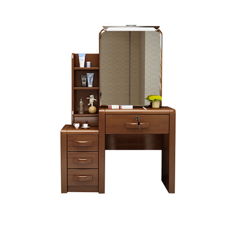 Traditional Solid Wood Make-up Vanity with Mirror and Stool,6 Drawers Clearhalo 'Bedroom Furniture' 'furn' 'furn_makeup_vanities' 'Furniture' 'Makeup Vanities' 'makeup_vanities' 6490147
