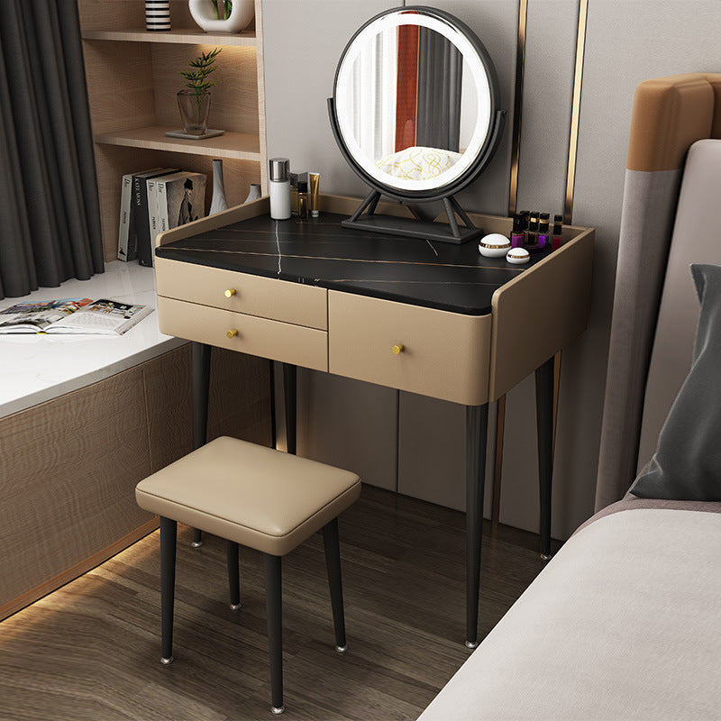 3 Drawers Make-up Vanity with Stool Stone Top Modern Dressing Table