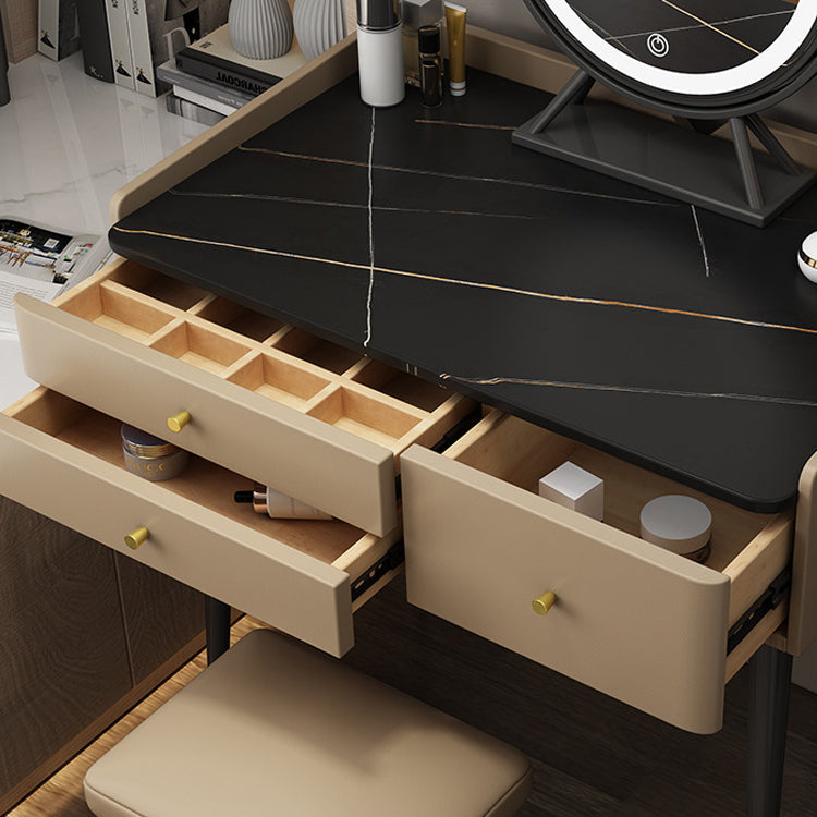 3 Drawers Make-up Vanity with Stool Stone Top Modern Dressing Table