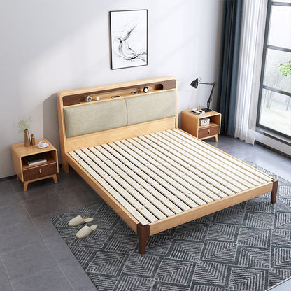 布張りヘッドボード標準ベッドの木材と布張りベッドフレーム自然