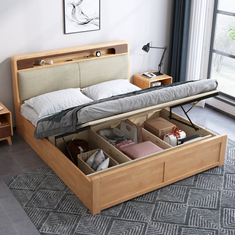 布張りヘッドボード標準ベッドの木材と布張りベッドフレーム自然