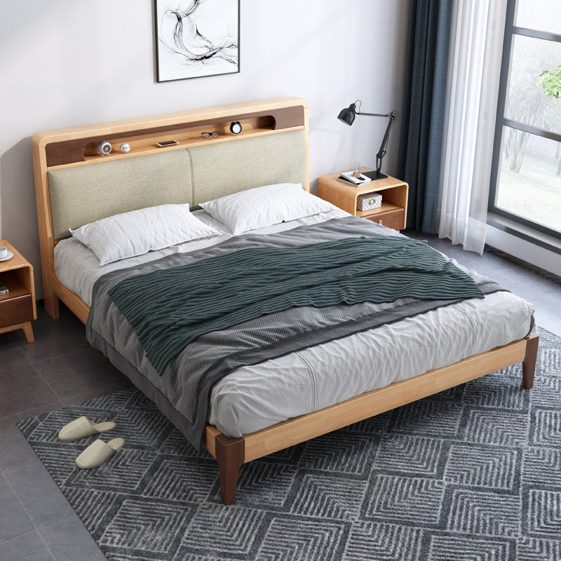 布張りヘッドボード標準ベッドの木材と布張りベッドフレーム自然