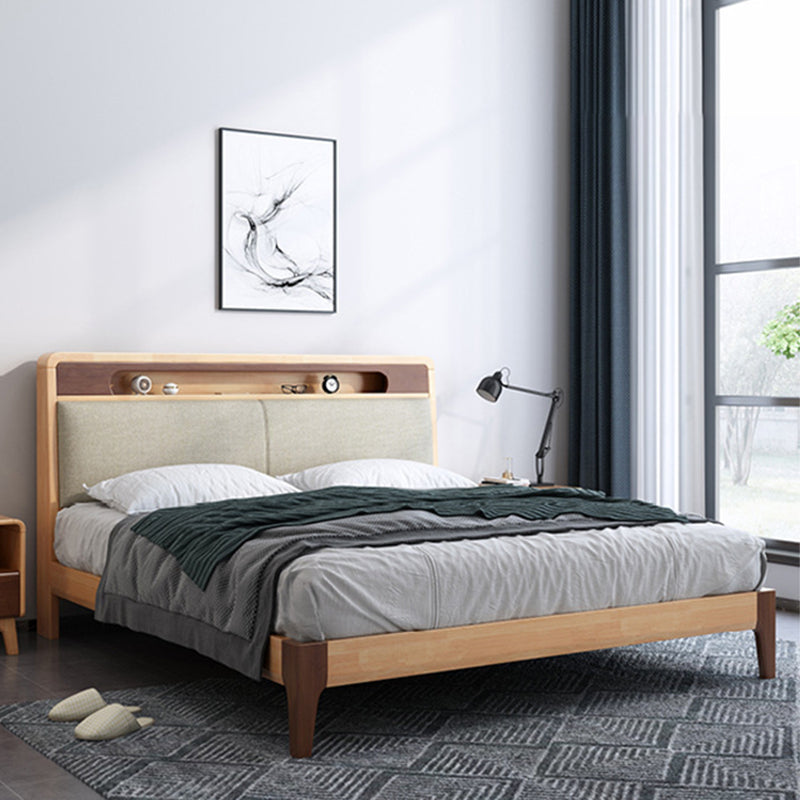 布張りヘッドボード標準ベッドの木材と布張りベッドフレーム自然