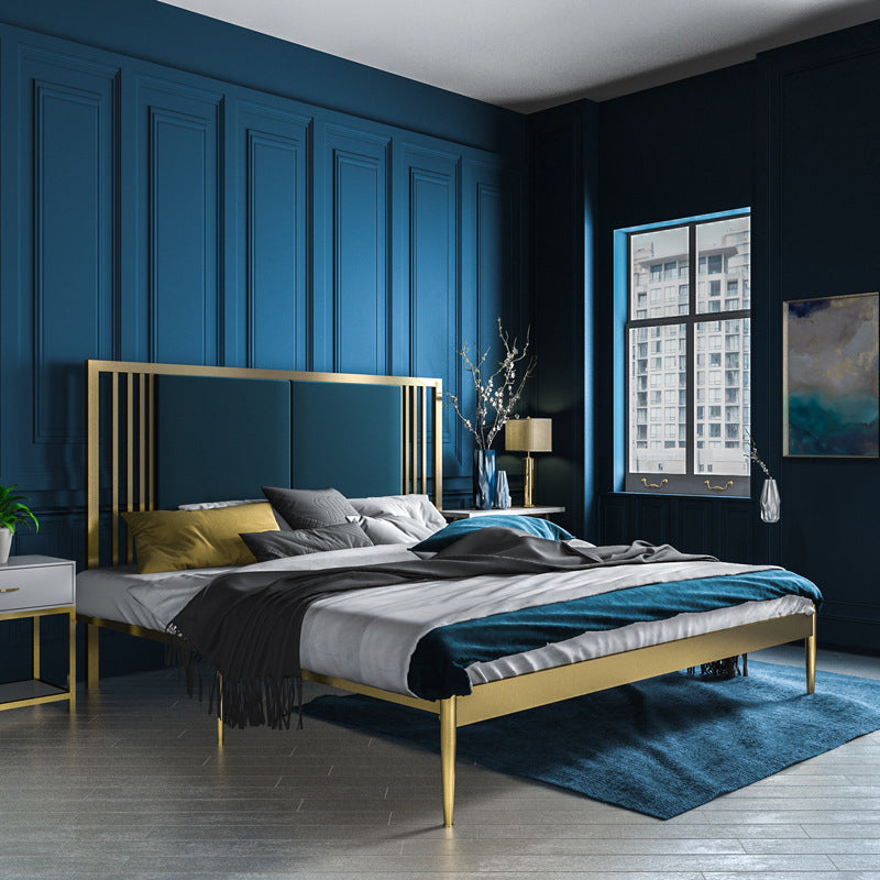 Glam Open-Frame Bed Foam Rectangular Standard Bed with Custom Gold Leg