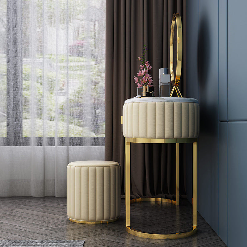 Marble Vanity Table with 1 Storage Drawer Glam Makeup Table for Bedroom Clearhalo 'Bedroom Furniture' 'furn' 'furn_makeup_vanities' 'Furniture' 'Makeup Vanities' 'makeup_vanities' 6490483