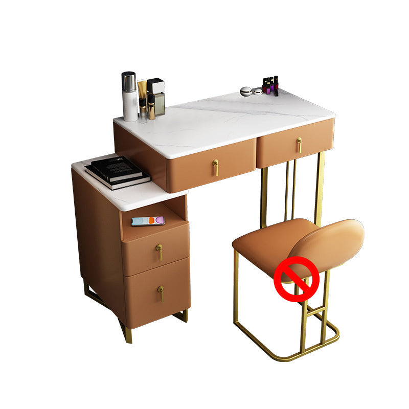 Glam Stone Vanity Table with 4 Storage Drawers 15.74" Wide Makeup Table Orange Clearhalo 'Bedroom Furniture' 'furn' 'furn_makeup_vanities' 'Furniture' 'Makeup Vanities' 'makeup_vanities' 6490516