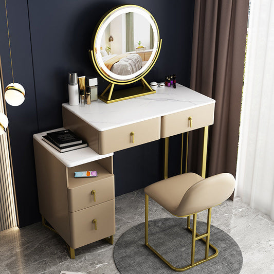 Glam Stone Vanity Table with 4 Storage Drawers 15.74" Wide Makeup Table Clearhalo 'Bedroom Furniture' 'furn' 'furn_makeup_vanities' 'Furniture' 'Makeup Vanities' 'makeup_vanities' 6490518