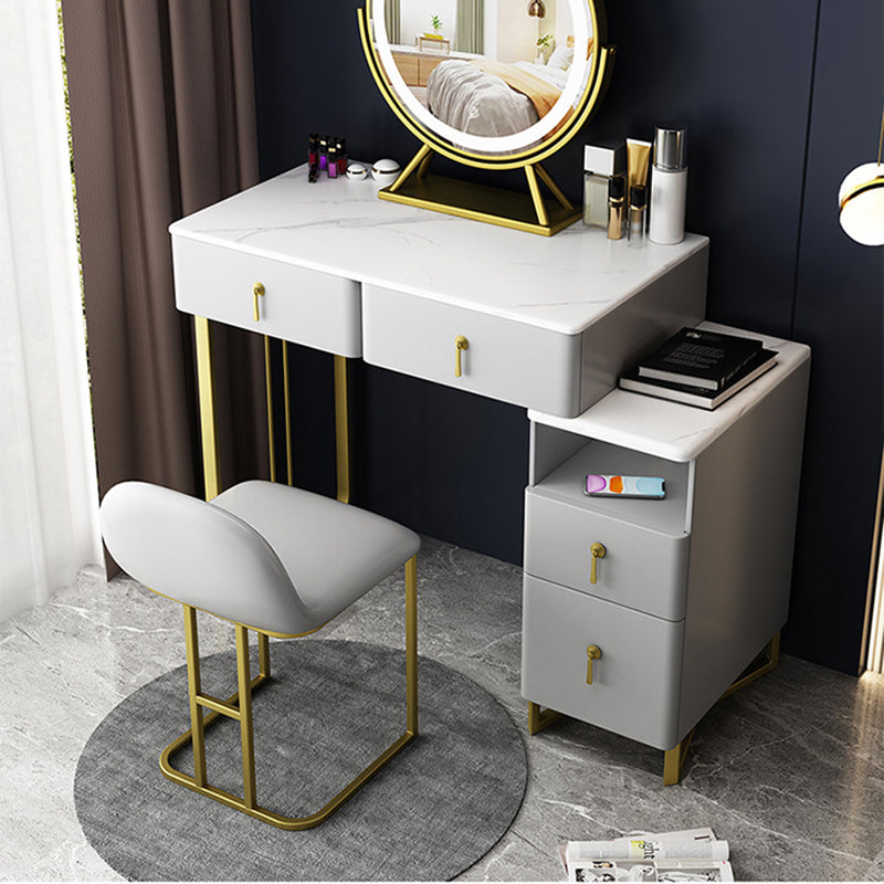 Glam Stone Vanity Table with 4 Storage Drawers 15.74" Wide Makeup Table Clearhalo 'Bedroom Furniture' 'furn' 'furn_makeup_vanities' 'Furniture' 'Makeup Vanities' 'makeup_vanities' 6490522