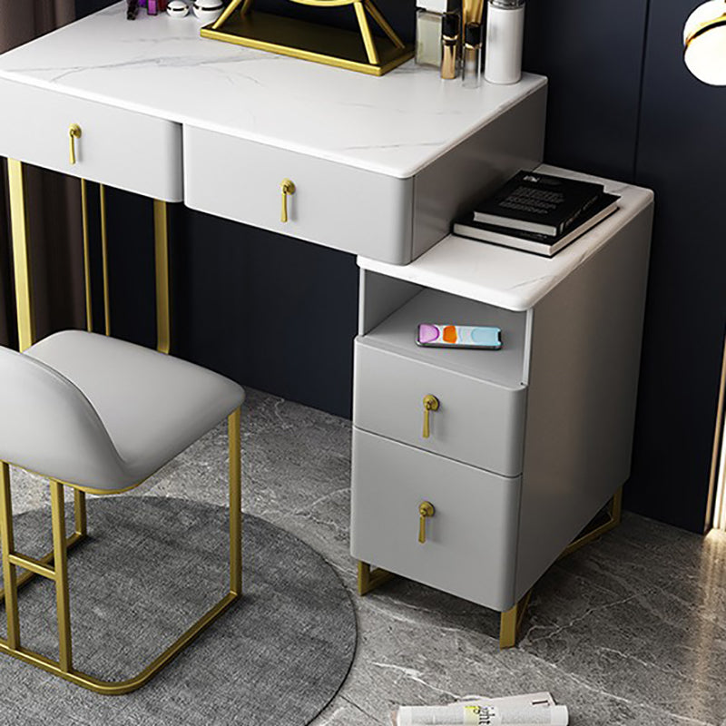 Glam Stone Vanity Table with 4 Storage Drawers 15.74" Wide Makeup Table Clearhalo 'Bedroom Furniture' 'furn' 'furn_makeup_vanities' 'Furniture' 'Makeup Vanities' 'makeup_vanities' 6490527