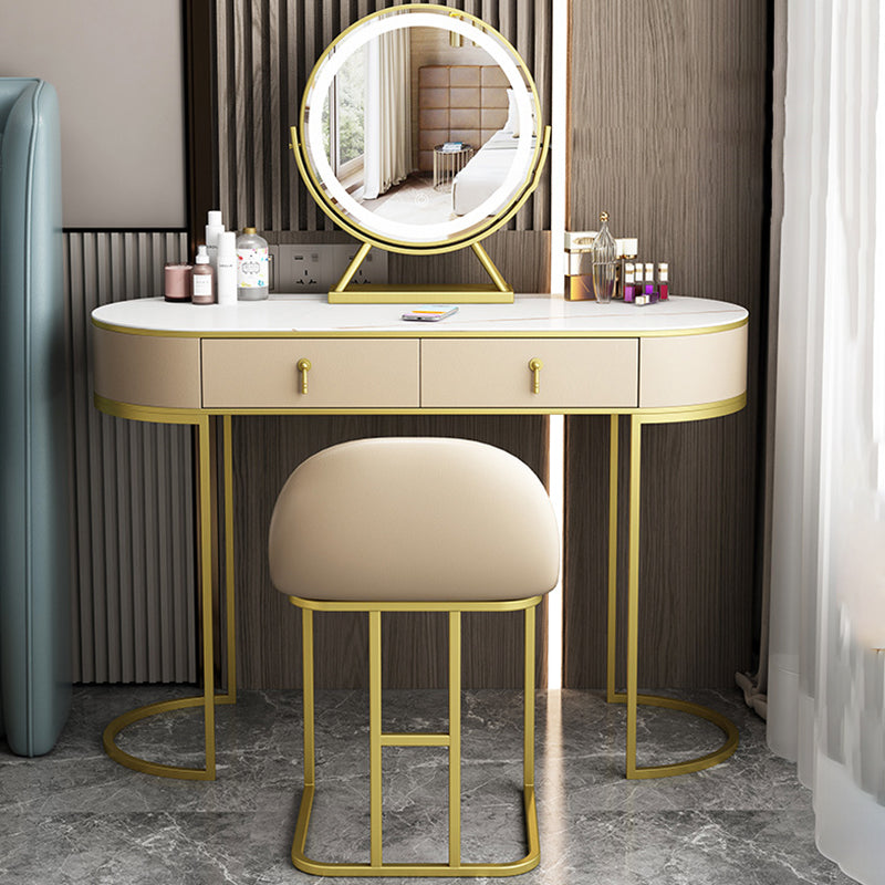 Mesa de tocador de pino glam con heces y 2 cajones de 15.74 "mesa de maquillaje ancha