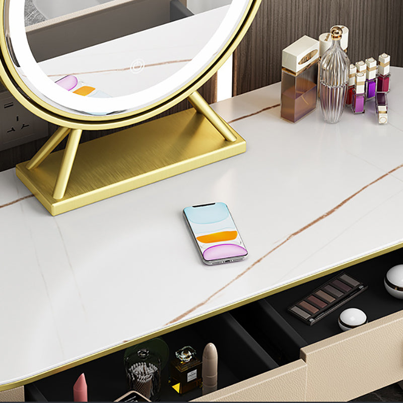 Mesa de tocador de pino glam con heces y 2 cajones de 15.74 "mesa de maquillaje ancha