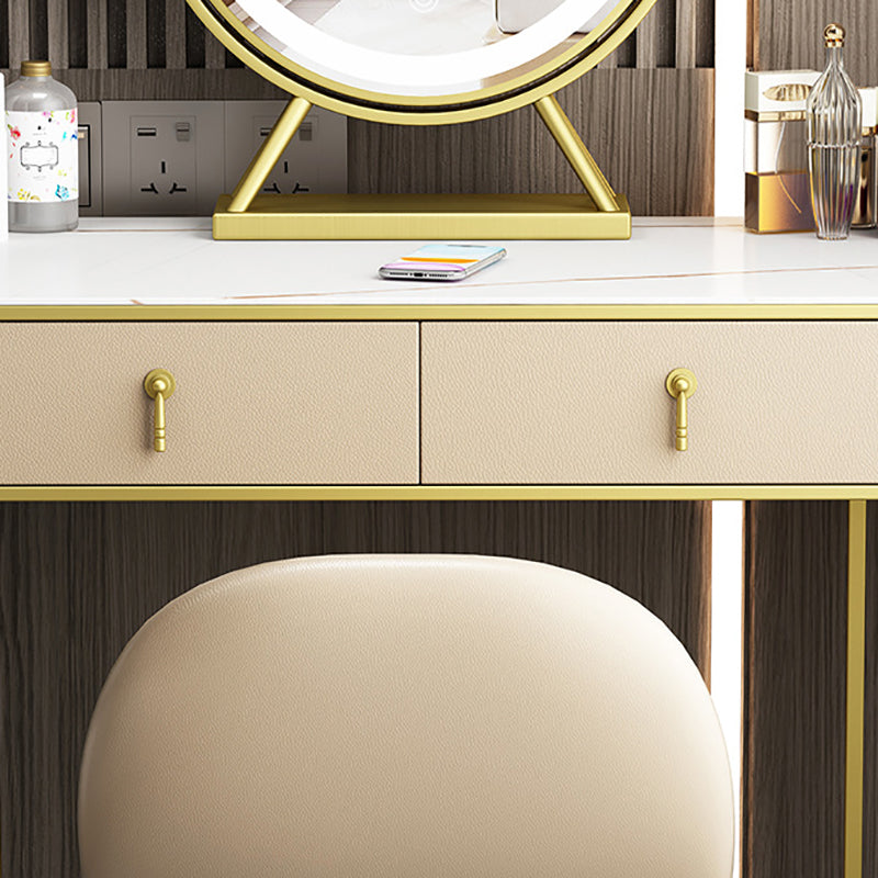 Mesa de tocador de pino glam con heces y 2 cajones de 15.74 "mesa de maquillaje ancha