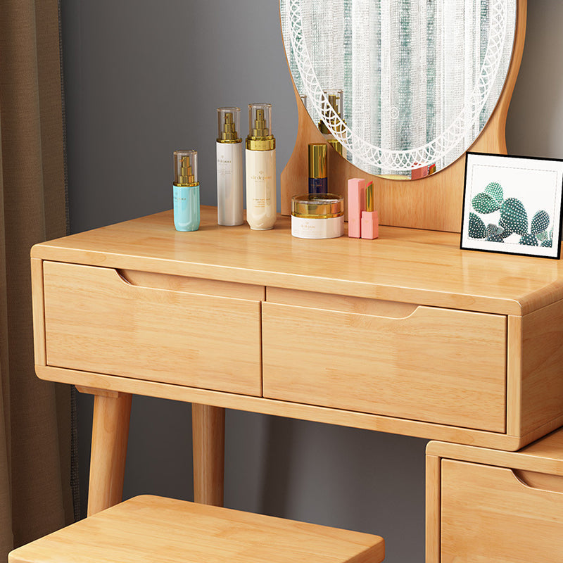Tavolo da vanità in legno di gomma con sgabelli e 4 cassetti da 15,74 "tavolo da trucco largo