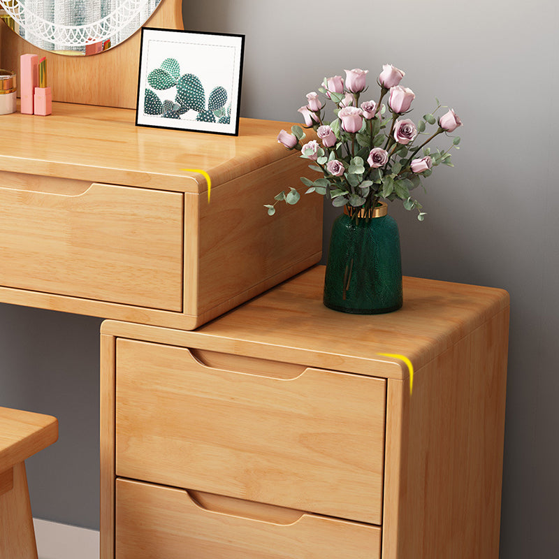 Tavolo da vanità in legno di gomma con sgabelli e 4 cassetti da 15,74 "tavolo da trucco largo