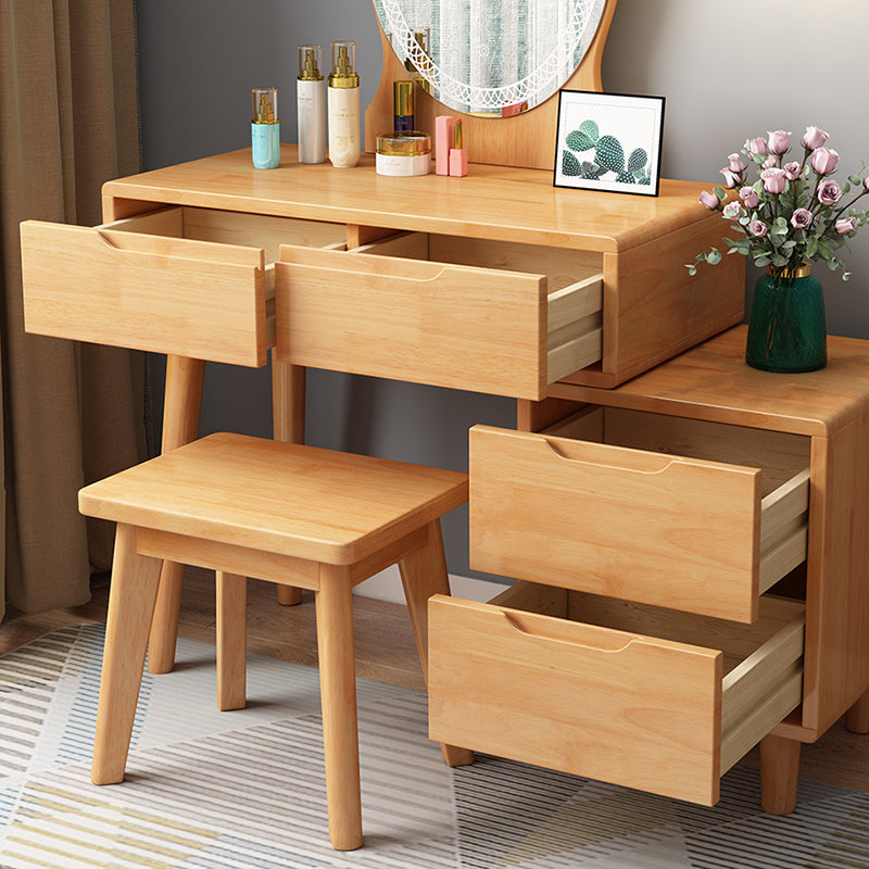 Tavolo da vanità in legno di gomma con sgabelli e 4 cassetti da 15,74 "tavolo da trucco largo