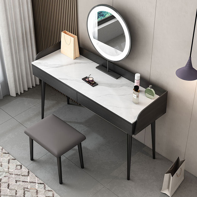 Black Makeup Table with 2 Drawers 17.7" Wide Wood Vanity Tables Clearhalo 'Bedroom Furniture' 'furn' 'furn_makeup_vanities' 'Furniture' 'Makeup Vanities' 'makeup_vanities' 6490649