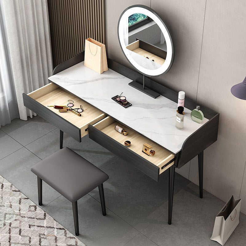 Black Makeup Table with 2 Drawers 17.7" Wide Wood Vanity Tables Clearhalo 'Bedroom Furniture' 'furn' 'furn_makeup_vanities' 'Furniture' 'Makeup Vanities' 'makeup_vanities' 6490651