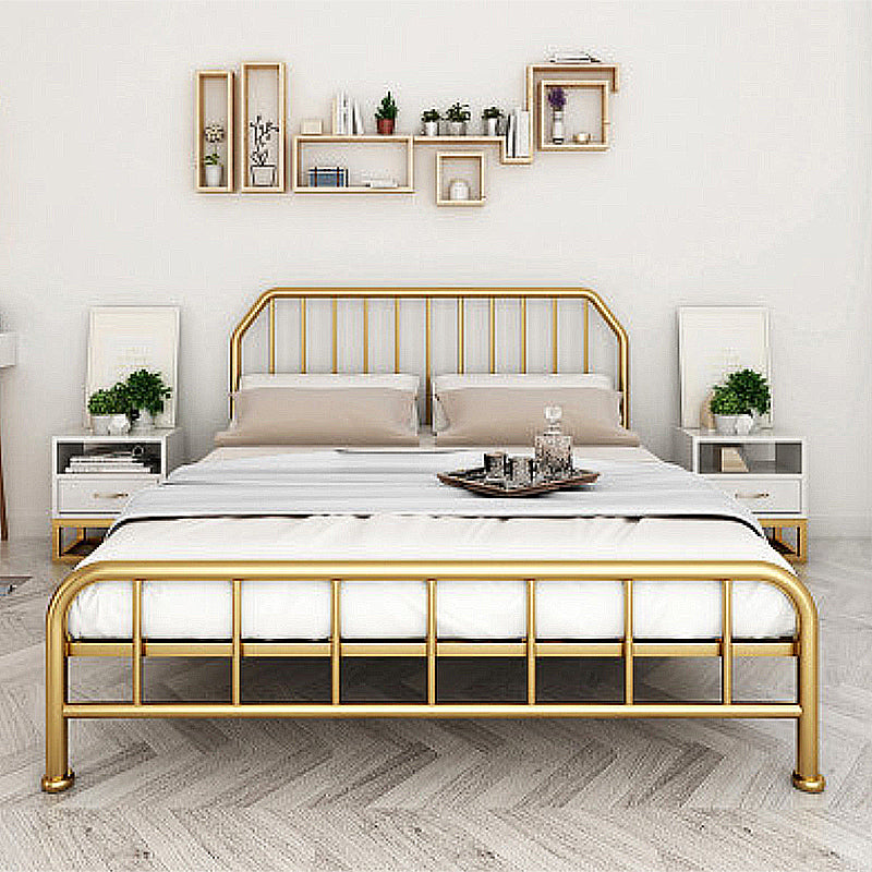 Solid Color Metal Open-Frame Bed Glam Slat Bed with Headboard Clearhalo 'Bedroom Furniture' 'Beds' 'furn' 'furn_beds' 'Furniture' 6490735
