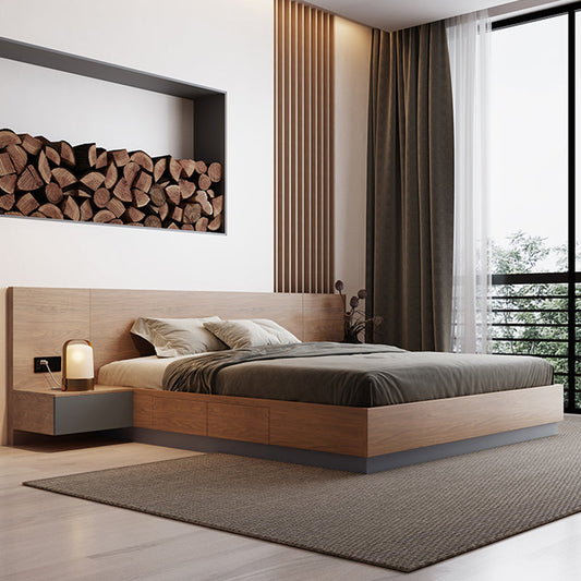 Brown Panel Bed Lift Up Storage Standard Rectangular Panel Bed California King Bed & Mattress