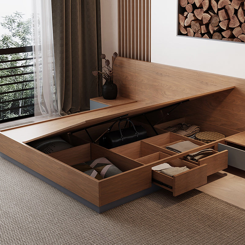 Brown Panel Bed Lift Up Storage Standard Rectangular Panel Bed Clearhalo 'Bedroom Furniture' 'Beds' 'furn' 'furn_beds' 'Furniture' 6490759