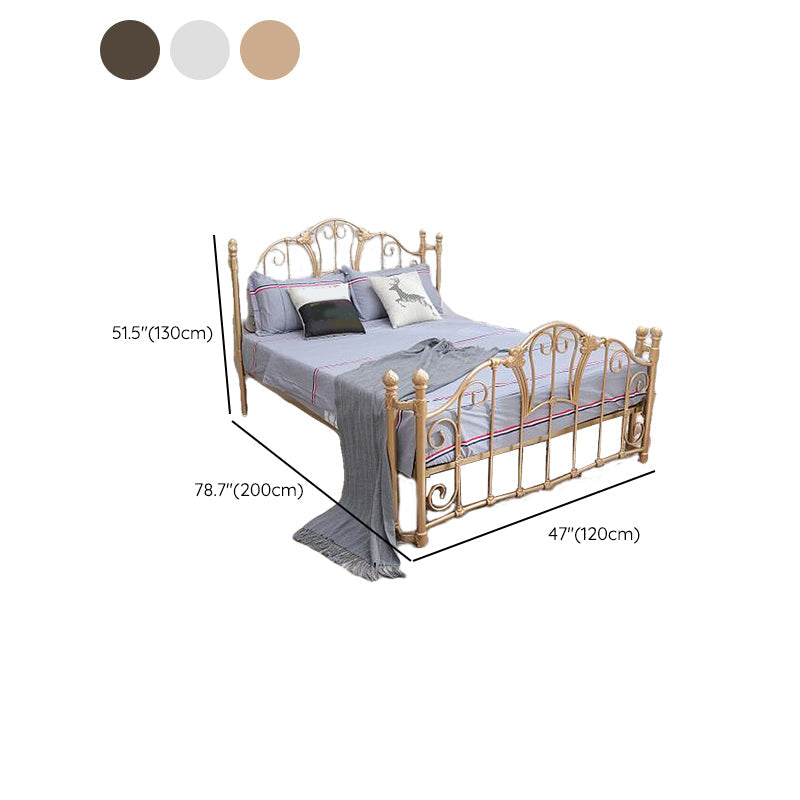 Metal Open-Frame Bed Solid Color Slat Bed with Custom Gold Leg