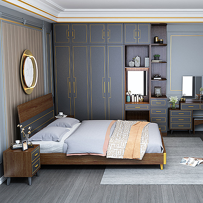 Espresso Panel Bed Mid-Century Modern Standard Bed with Headboard Clearhalo 'Bedroom Furniture' 'Beds' 'furn' 'furn_beds' 'Furniture' 6490810